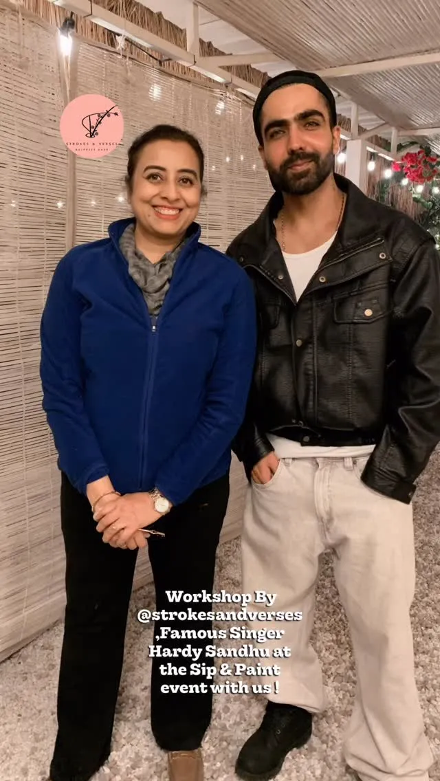 Balpreet with singer Hardy Sandhu at the Sip & Paint workshop